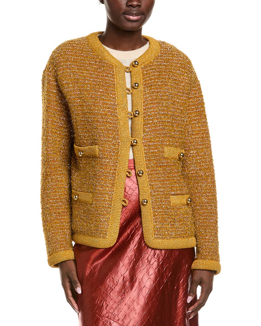 St John Lurex And Eyelash Textured Signature Knit Jacket In Yellow