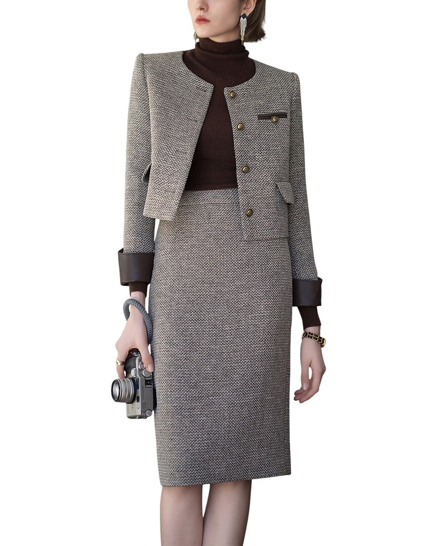 Anette 2pc Blazer & Skirt Set In Gray