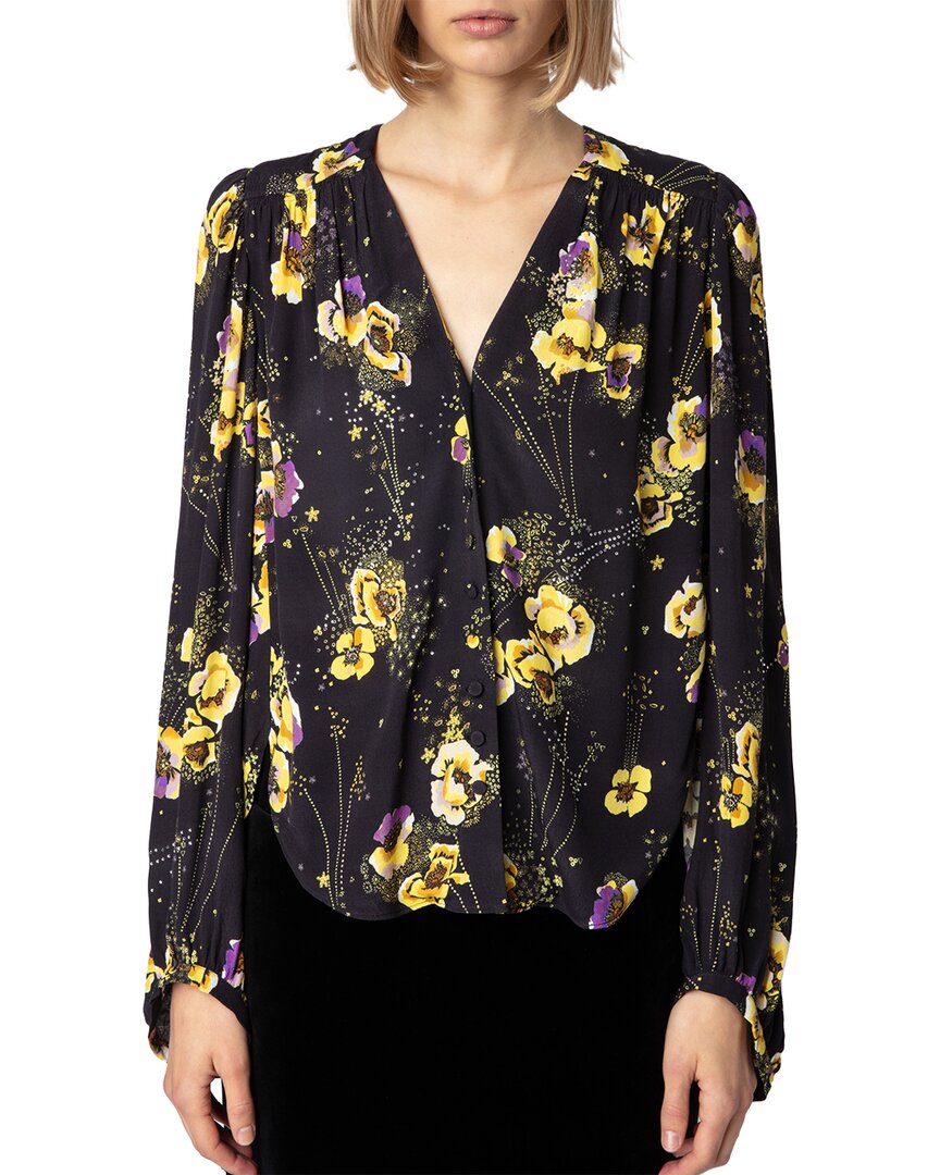 Zadig & Voltaire Turin Crepe Yoko Strass Noir Button Up Shirt In Black