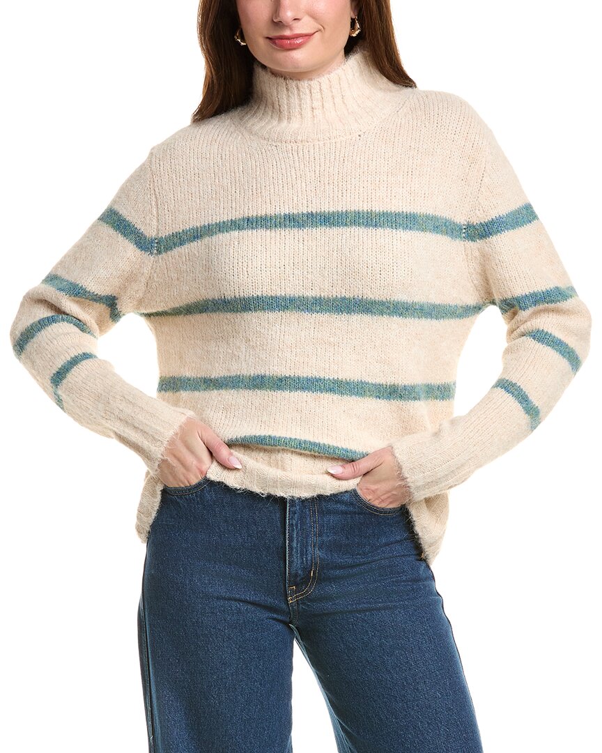 Color Block Mock Neck Wool-blend Sweater In Green