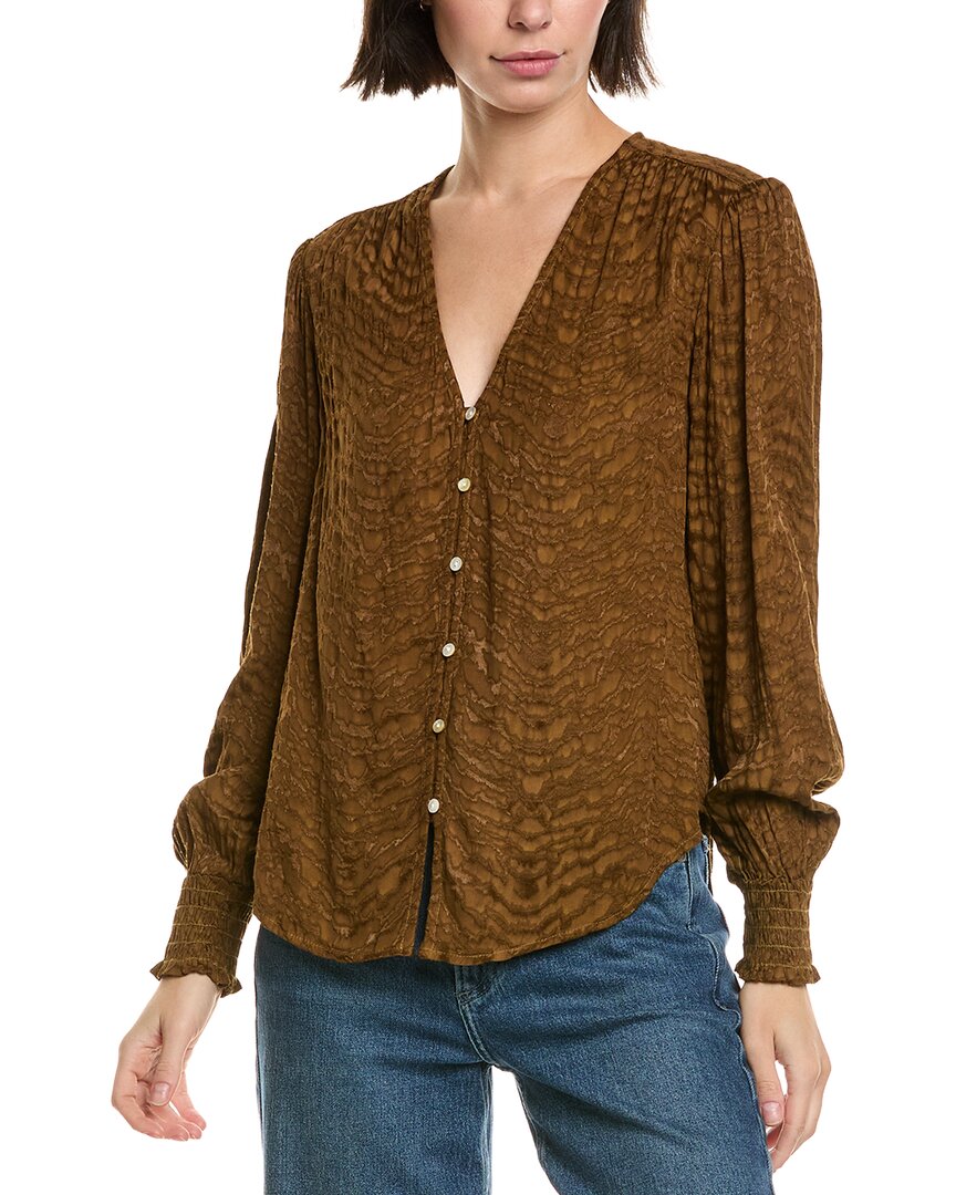 Bella Dahl Smocked Cuff Shirt In Brown