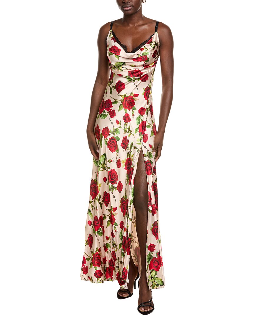 L'agence Venice Cowl Lace Neck Silk Gown In Multi