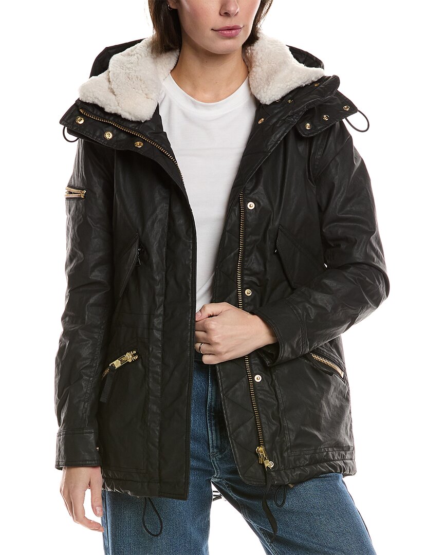 Sam . Devon Shearling-trim Coat In Black