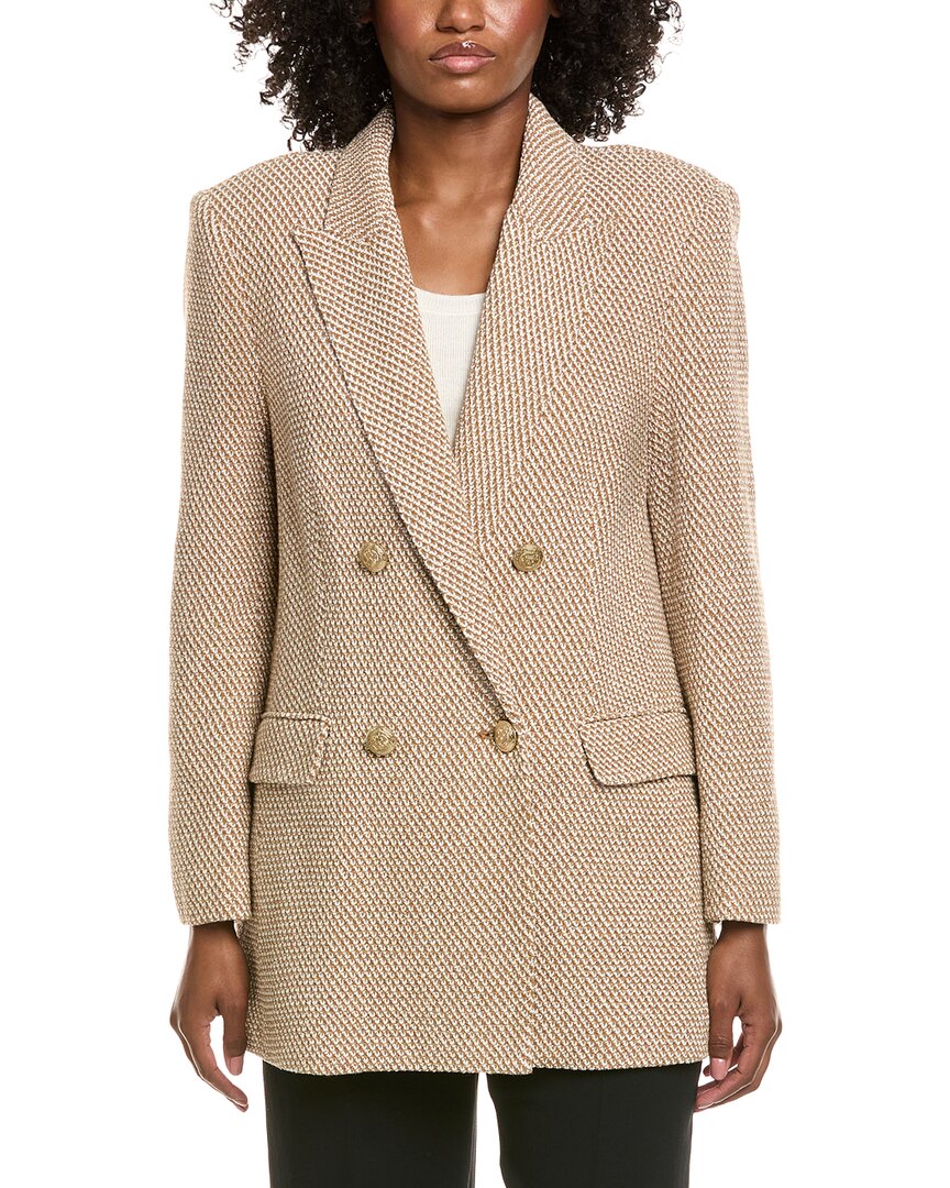 L'agence Riva Knit Double-breasted Blazer In Brown