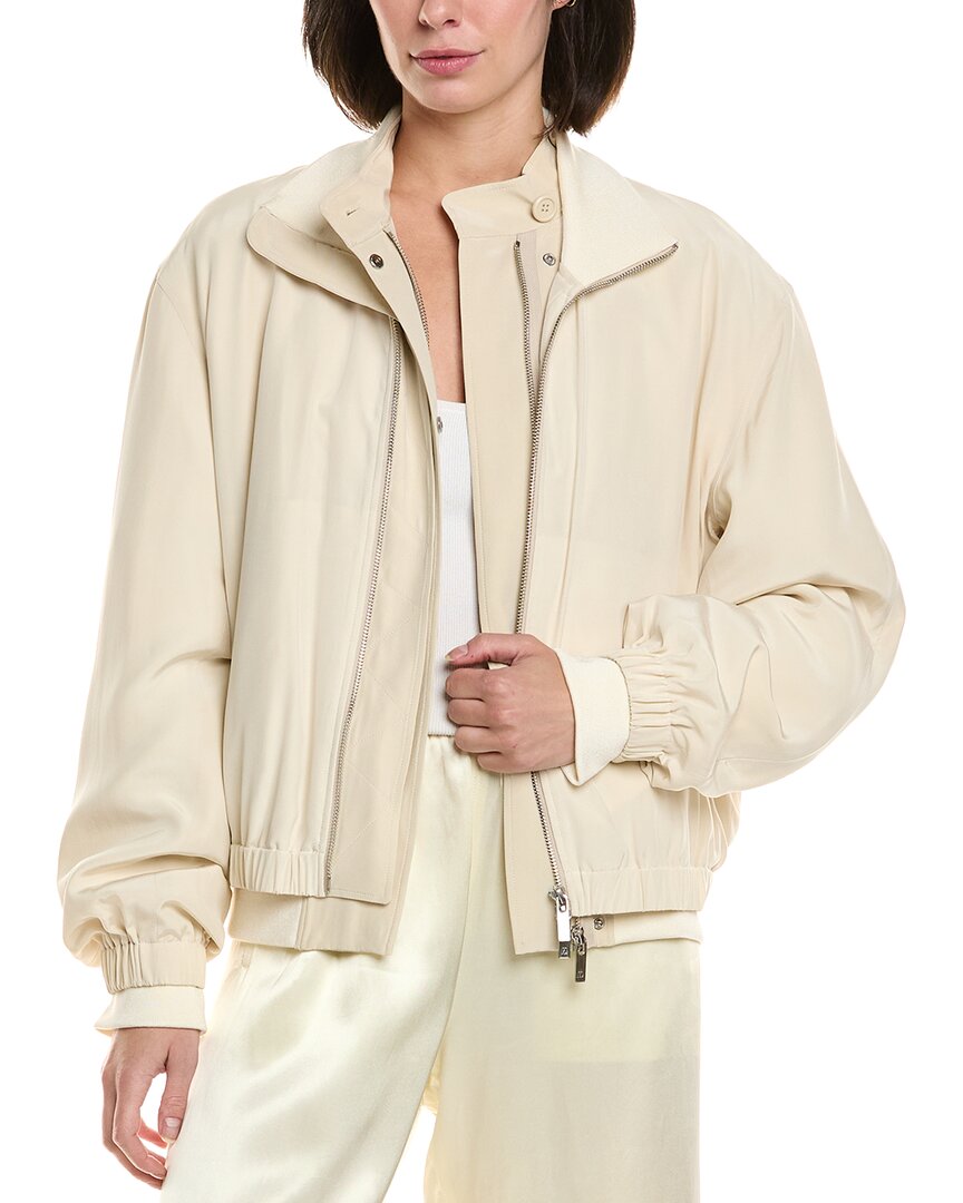 Helmut Lang Zip Silk Bomber Jacket In Neutral
