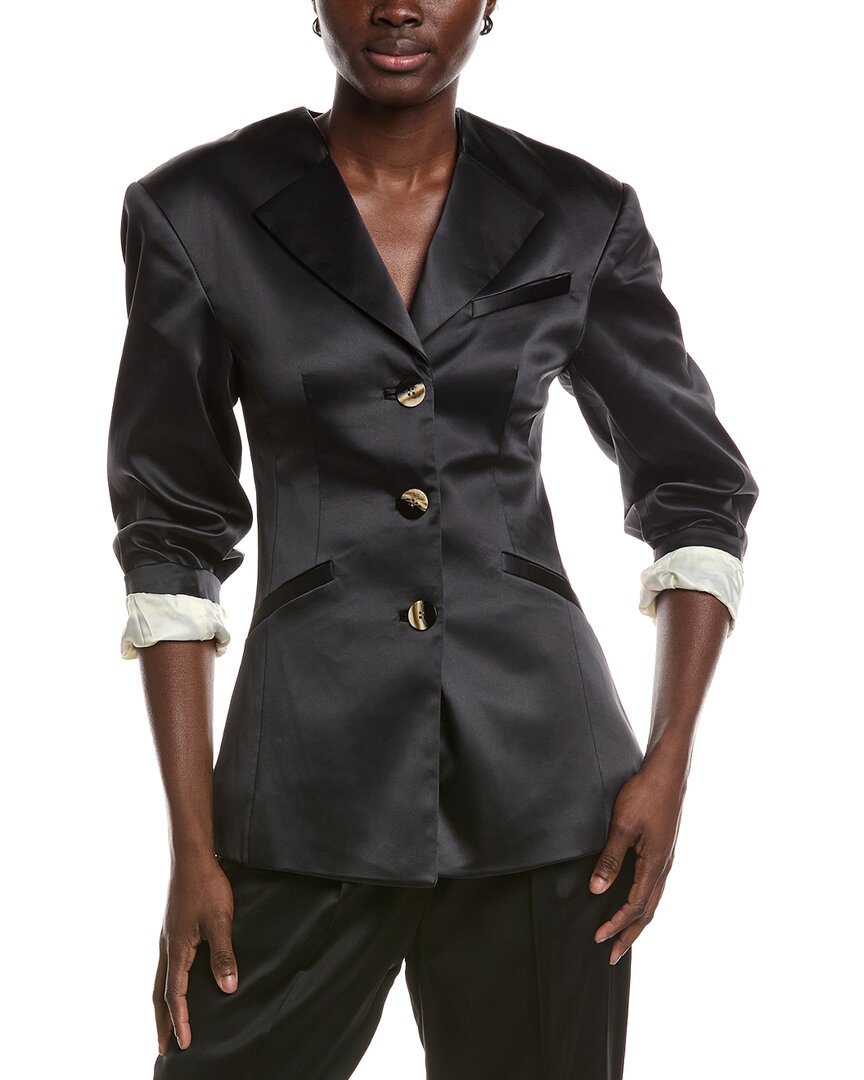 Ganni Double Satin Fitted Blazer In Animal Print