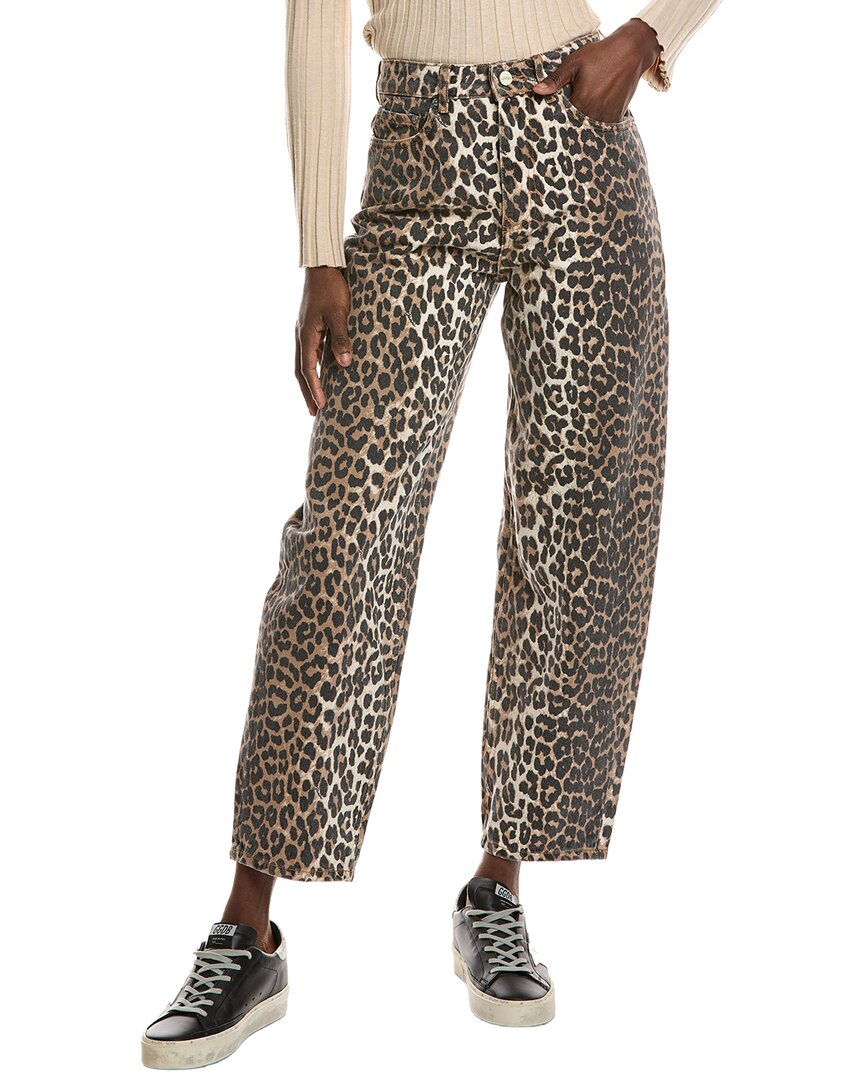 Ganni Wide-leg Animal Print High-rise Jeans With Belt Loops In Gray