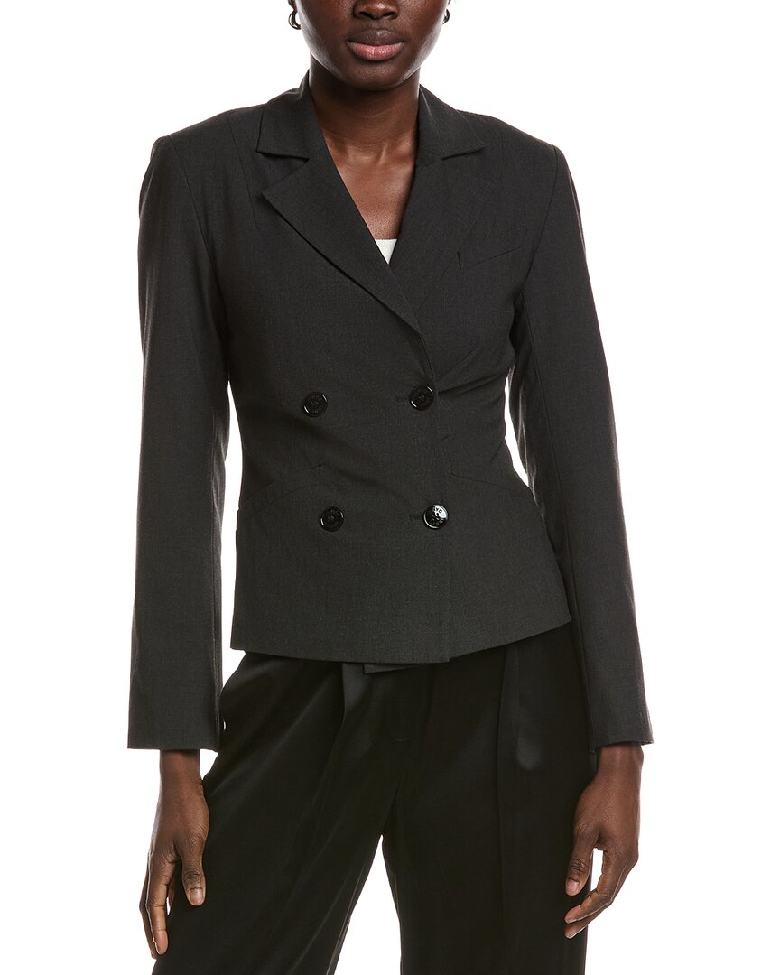 Ganni Drapey Melange Fitted Double Breasted Blazer In Black
