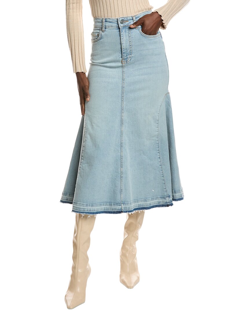 Ganni Tint Denim Midi Skirt In Blue