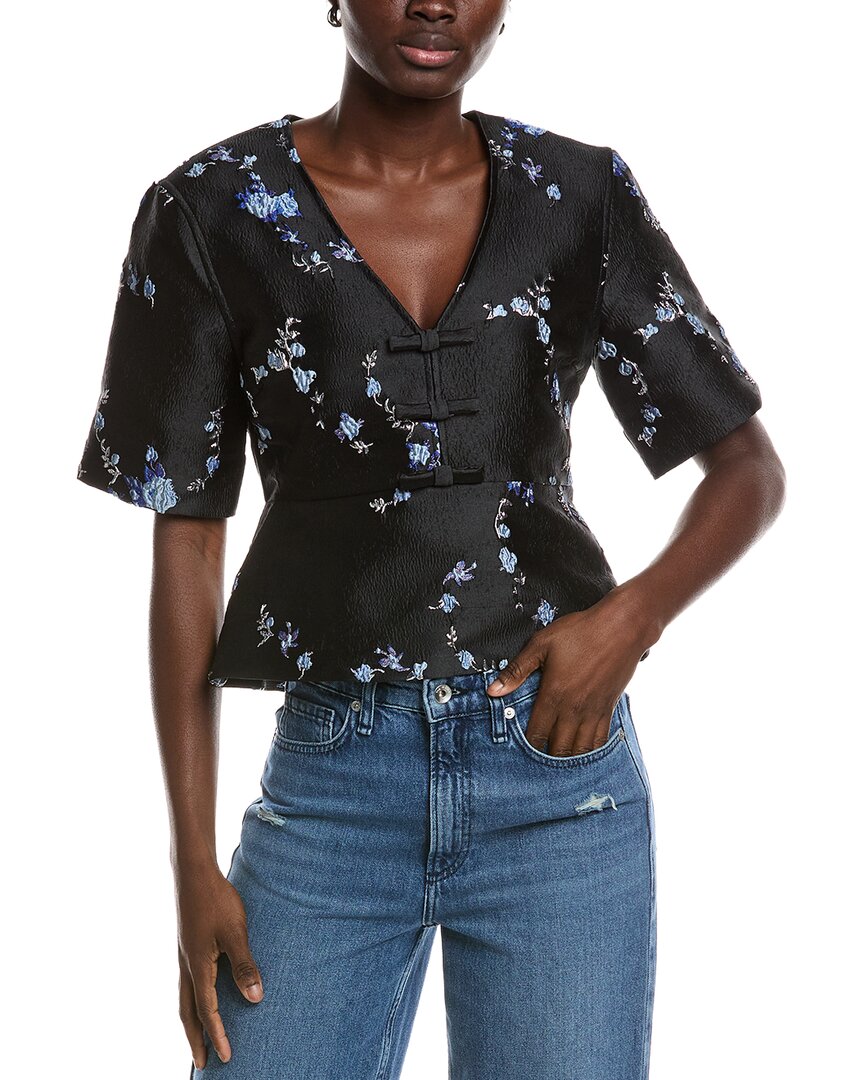 Ganni 3d Jacquard V-neck Blouse In Black