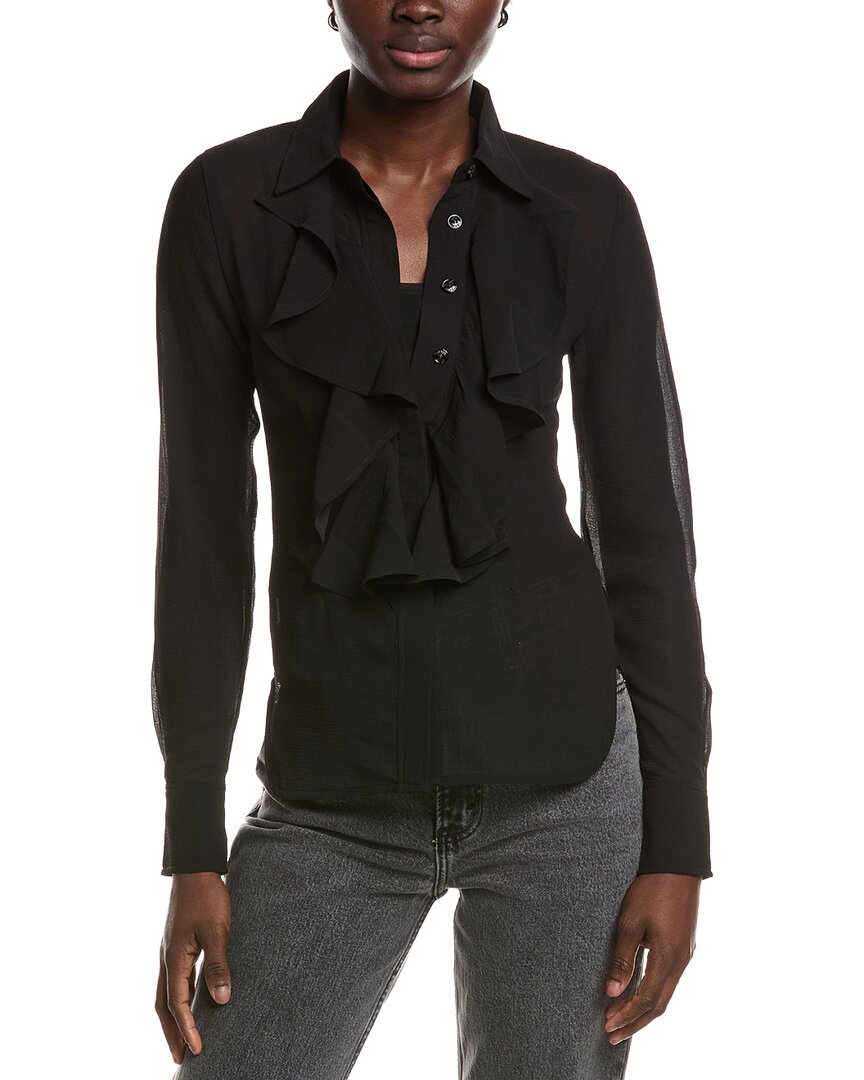 Ganni Ruffled Crepon Shirt In Black