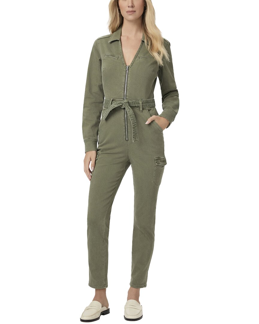 Paige Anessa Belted Denim Jumpsuit In Green