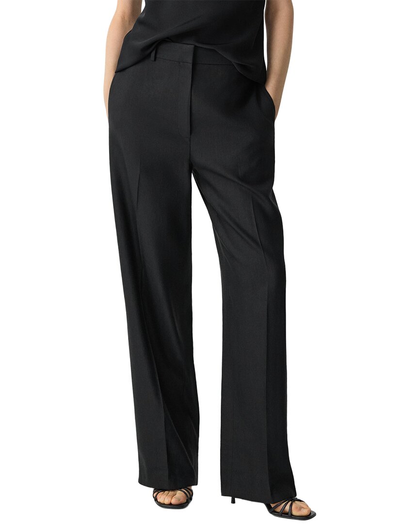 Theory Pleat Front Wide Leg Stretch Wool Pants In Black