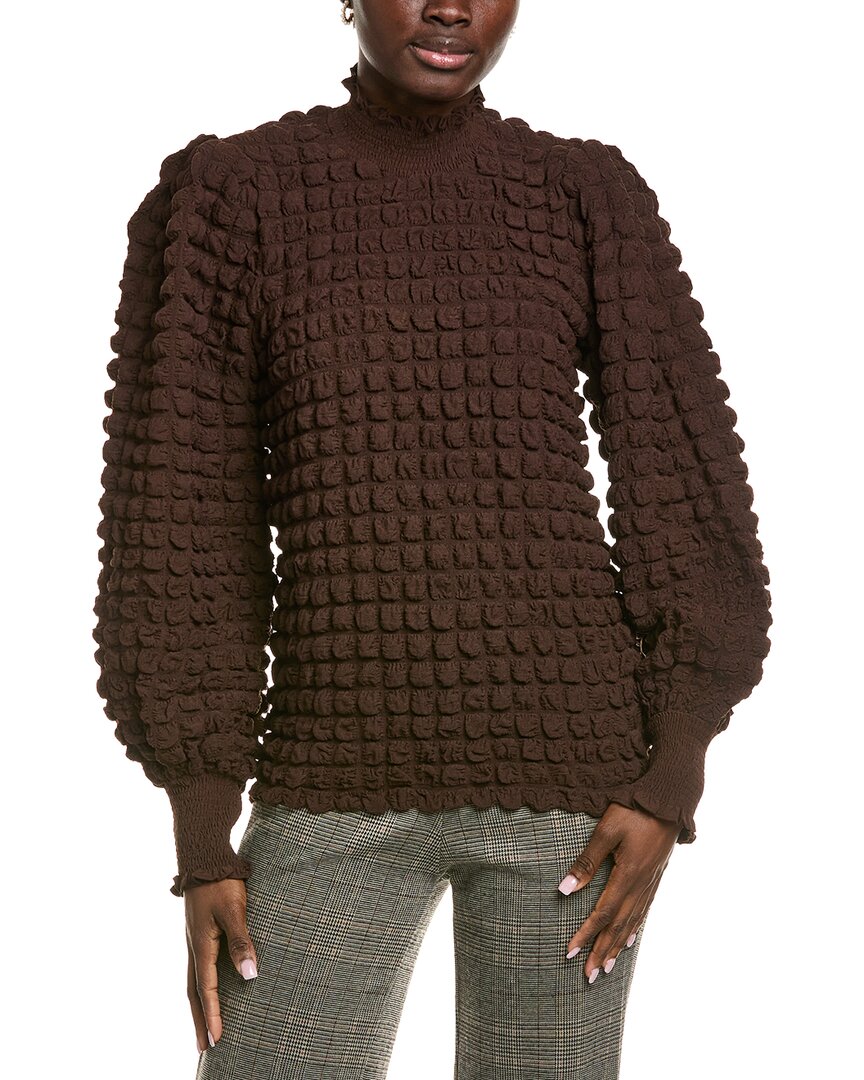 Endless Rose Textured Smocked Blouse In Brown