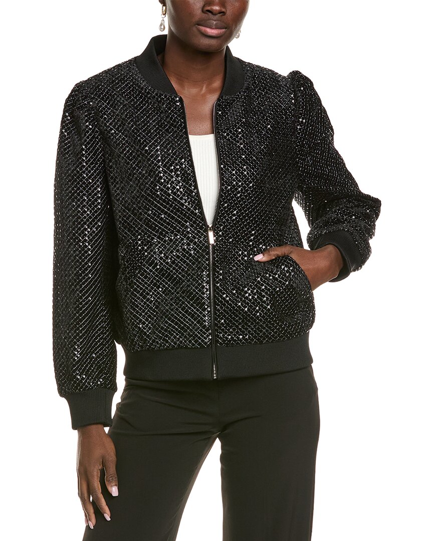 Endless Rose Velvet Sequin Bomber Jacket In Black