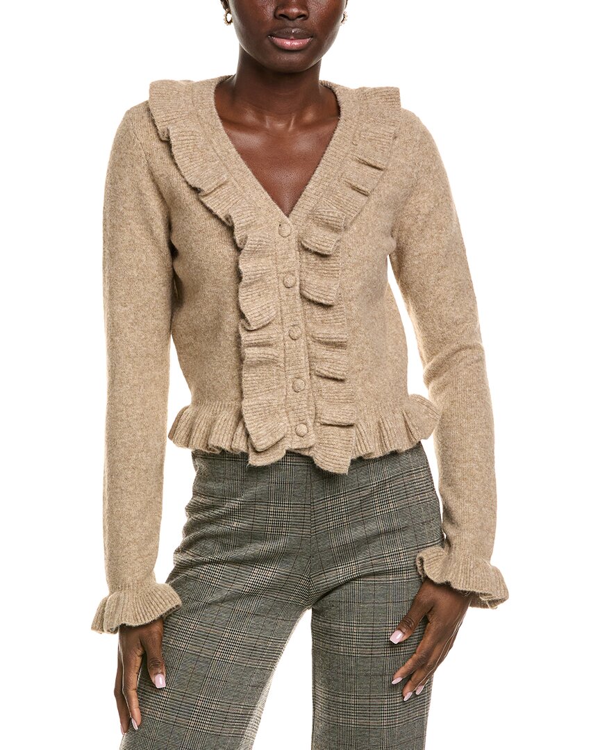Endless Rose Ruffled V-neck Wool-blend Cardigan In Brown