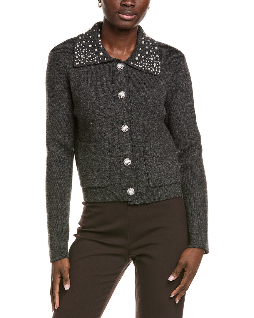 Endless Rose Pearl-embellished Collar Cardigan In Gray