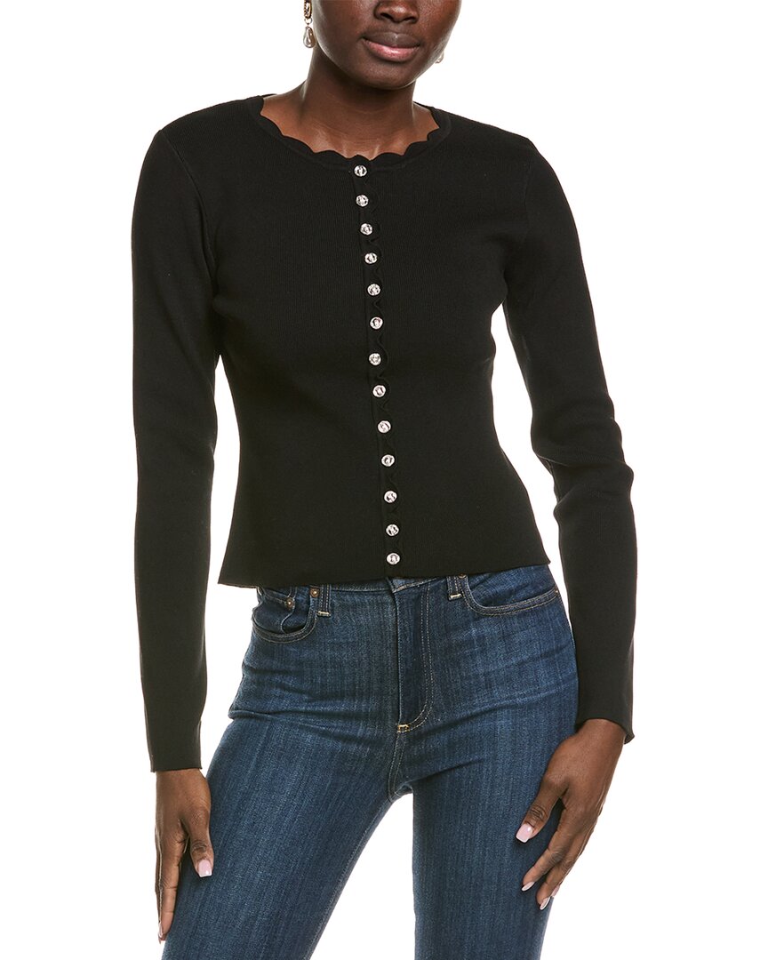 Endless Rose Scalloped Accent Split Long Cardigan In Black