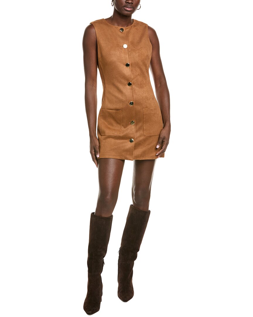 Endless Rose Round Neck Buttoned Mini Dress In Brown
