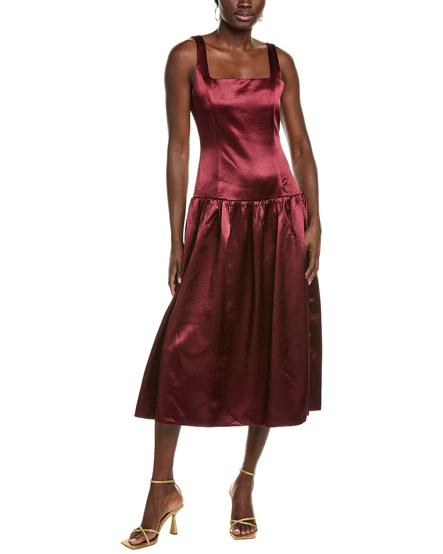 Endless Rose Satin Velvet Drop-waist Midi Dress In Red