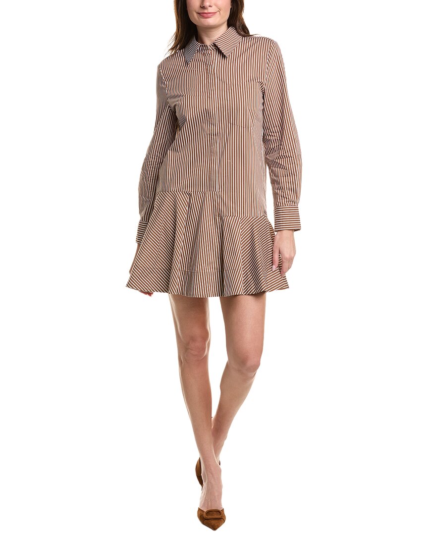 English Factory Stripe Collar Flared Shirtdress In Brown