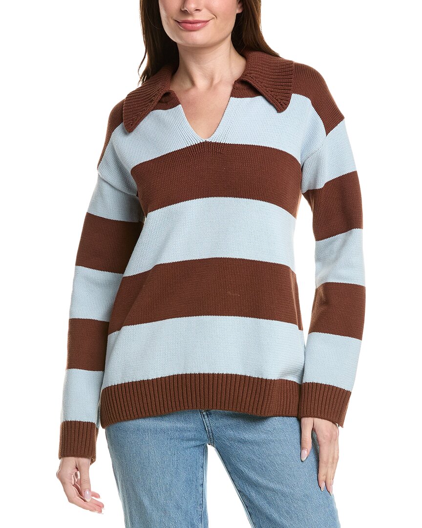English Factory Stripe Rugby Collared Sweater In Brown