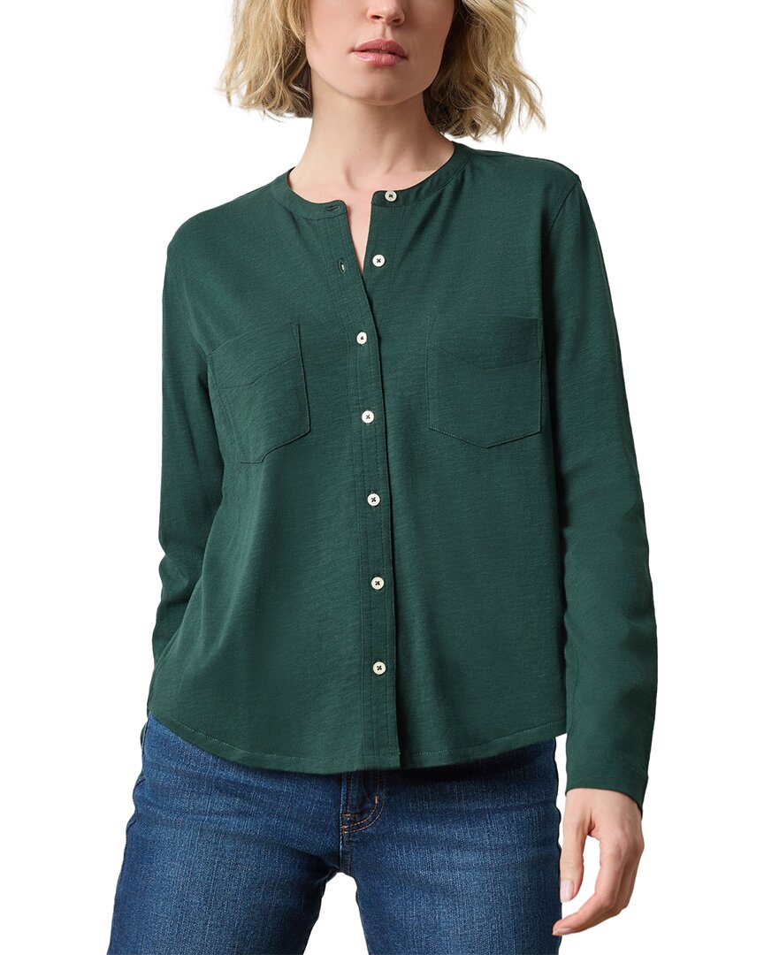 Lilla P Mandarin Collar Button Down Shirt In Green