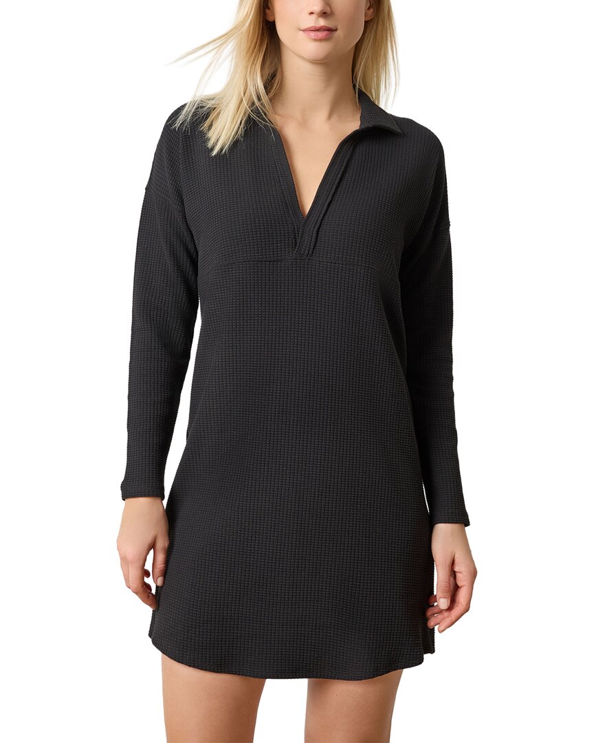 Lilla P Split Neck Collared Dress In Black