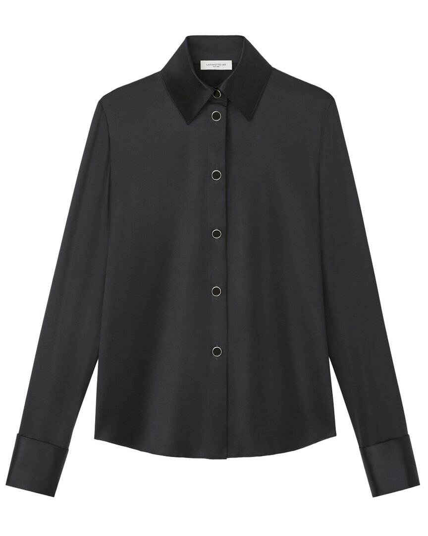 Lafayette 148 New York Plus Button Front Slim Blouse In Black