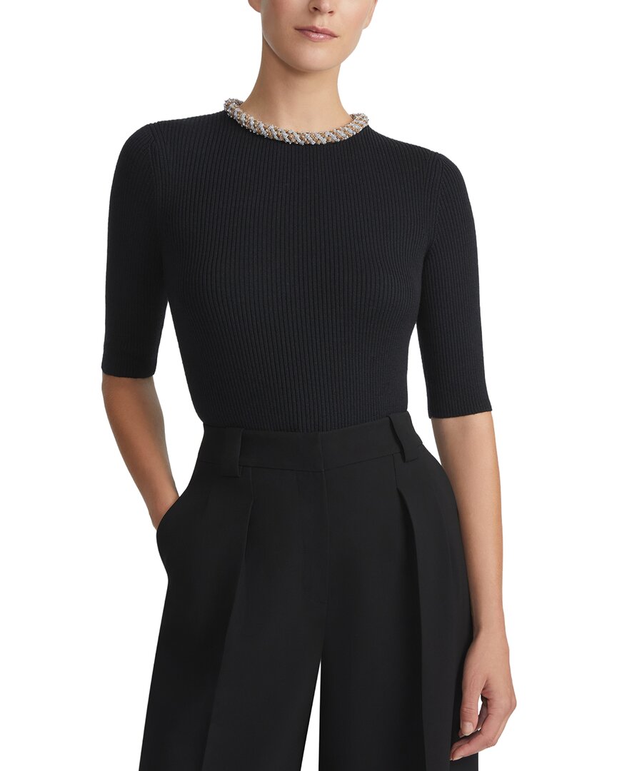 Lafayette 148 New York Metallic Hand-detailed Baroque Sweater In Black