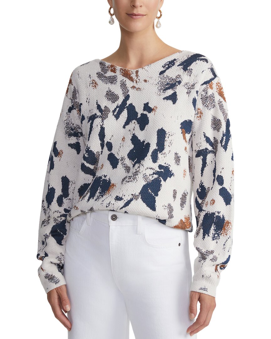Lafayette 148 New York Paint Splatter Jacquard V-neck In White