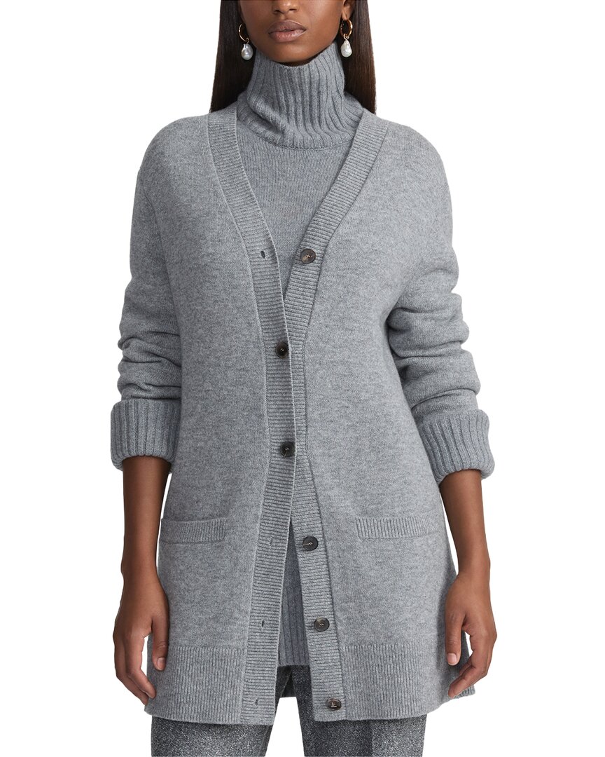 Lafayette 148 New York Petite V-neck Buton Front Cardigan In Gray