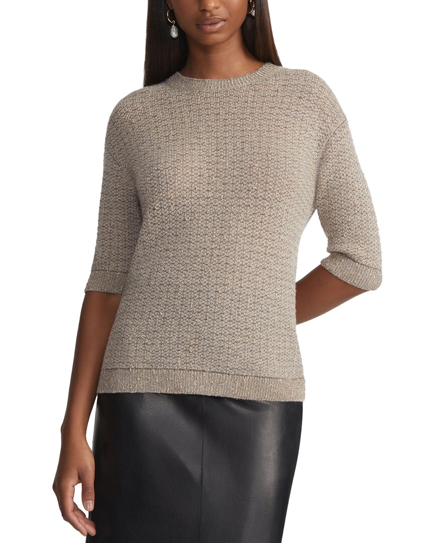 Lafayette 148 Metallic Flecked Lace Stitch Crewneck Sweater In Gray