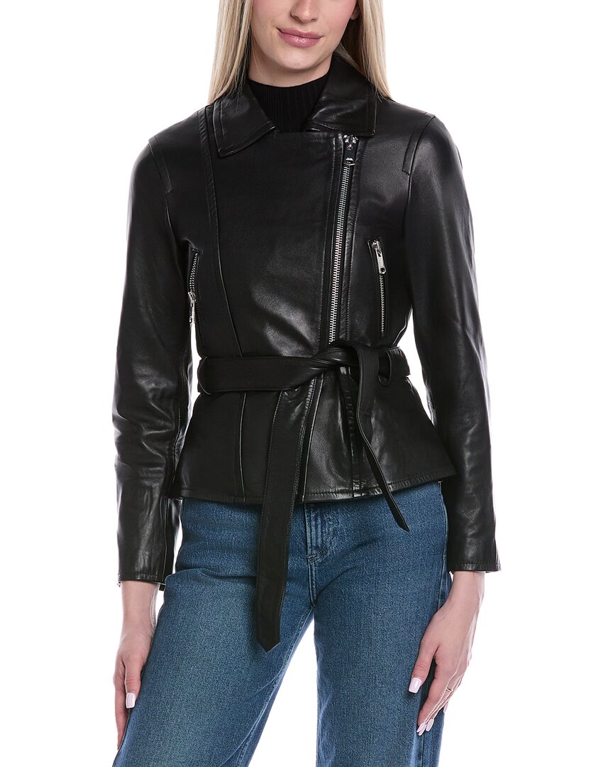 Reiss Febe Leather Jacket In Black