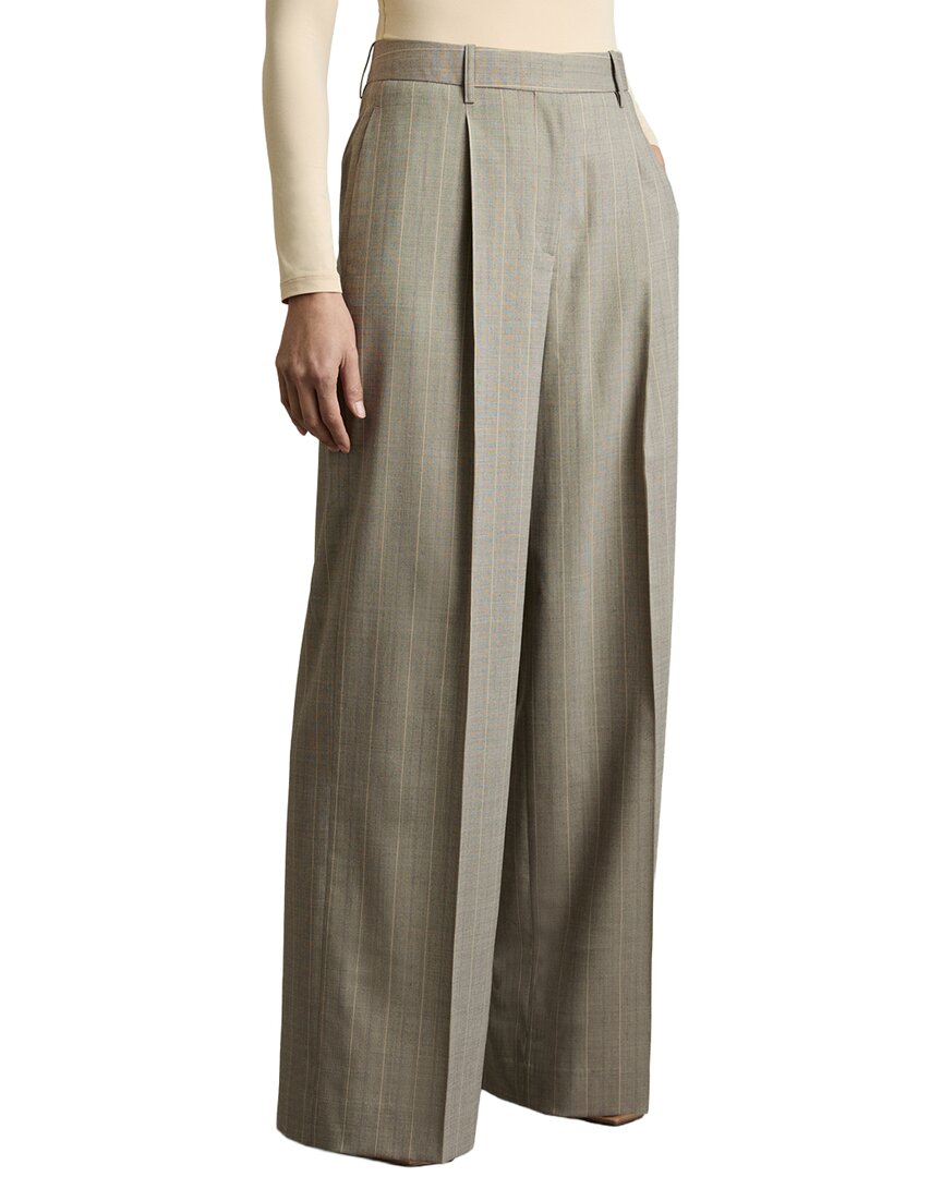 Reiss Tallulah Pinstripe Pleat Front Wide Leg Stretch Wool Pants In Gray