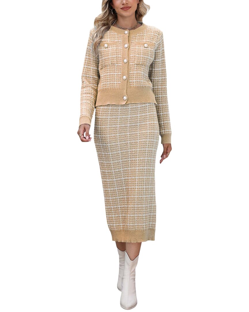 Nino Balcutti 2pc Cardigan & Skirt Set In Neutral