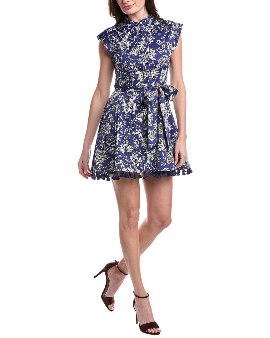 Alice And Olivia Alice + Olivia Lucy Cuffed Cap Sleeve Mini Shirt Dress In Blue