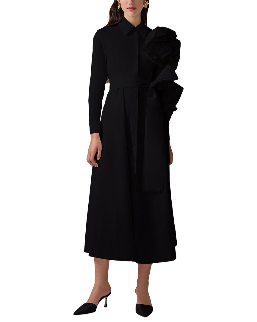 Carolina Herrera Flower Sleeve Midi Shirtdress In Black