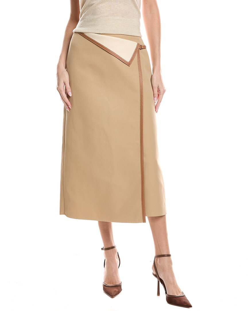 Lafayette 148 New York Overlap Leather-trim Midi Skirt