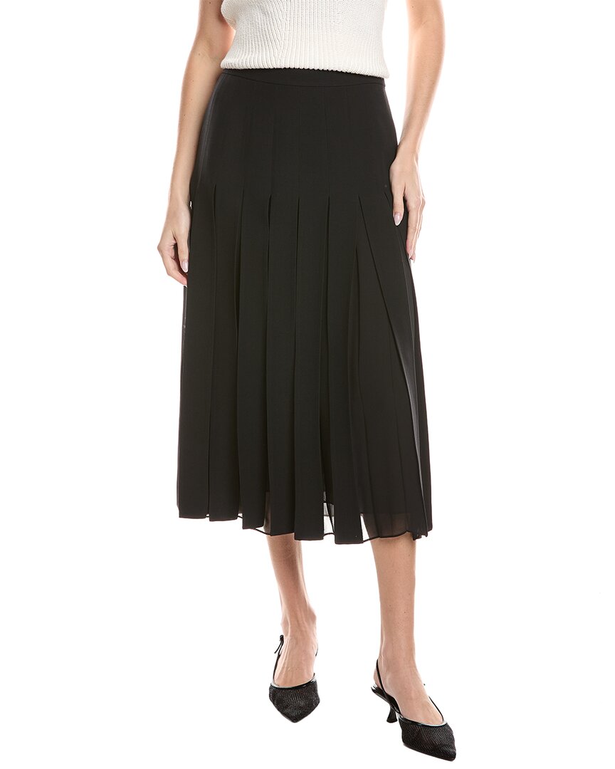 Lafayette 148 New York Box Pleat Wool & Silk-blend Midi Skirt In Black