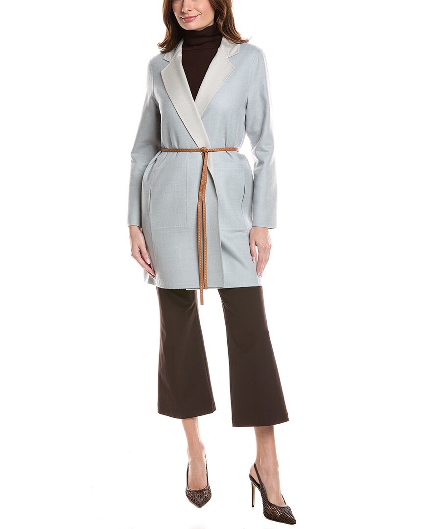 Lafayette 148 New York Reversible Notch Lapel Leather-trim Wool & Silk-blend Jacket In Blue