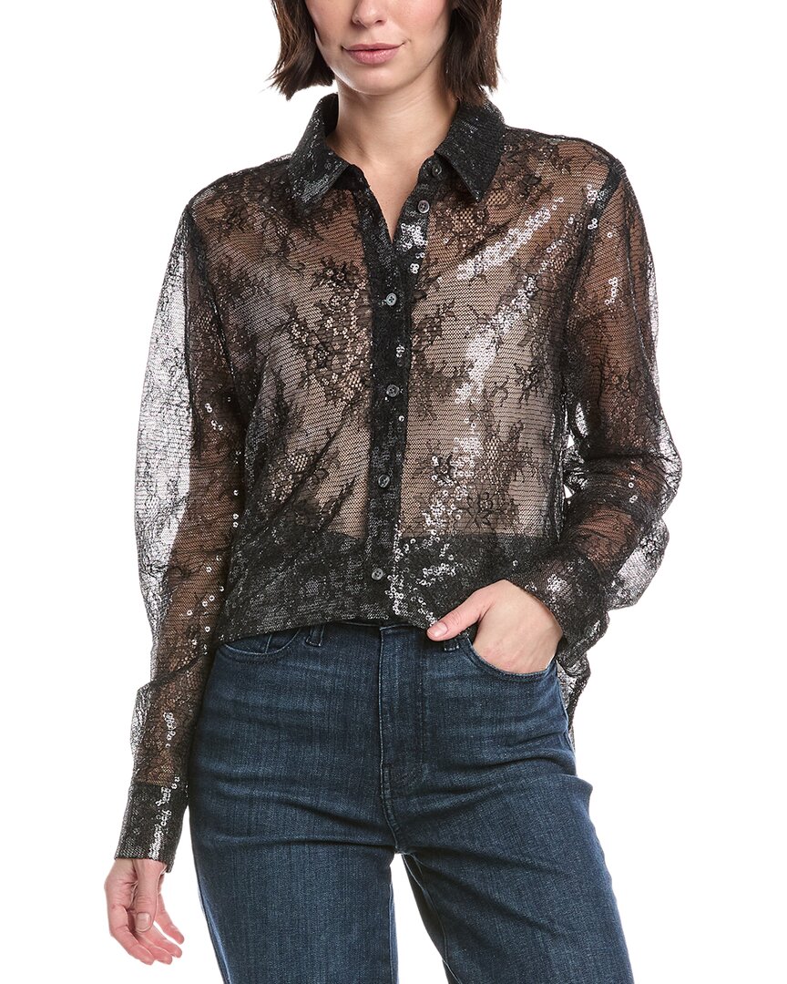7 For All Mankind Sheer Lace Shirt In Black
