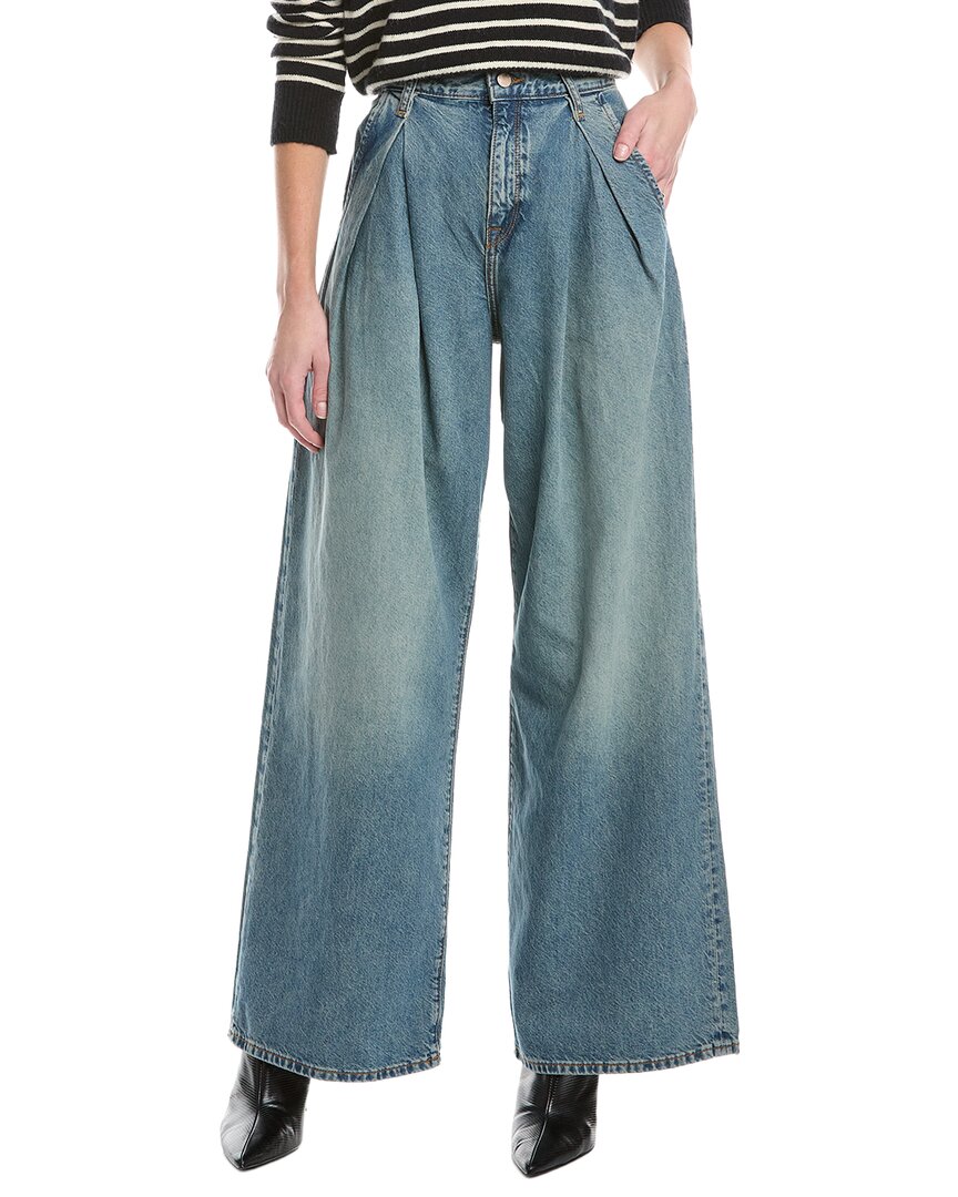 Triarchy Linda Mid-rise Pleated Dusty Medium Indigo Wide Leg Jean In Blue