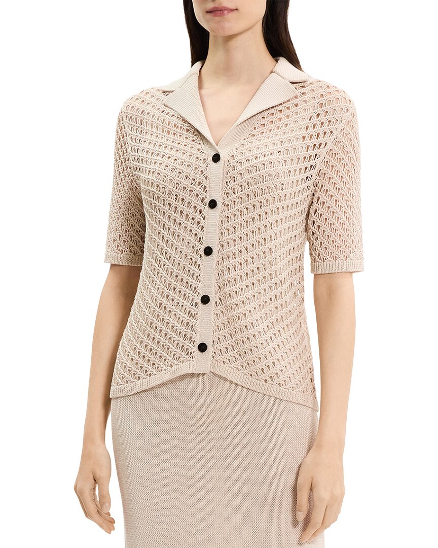 Theory Knit Camp Shirt In Brown