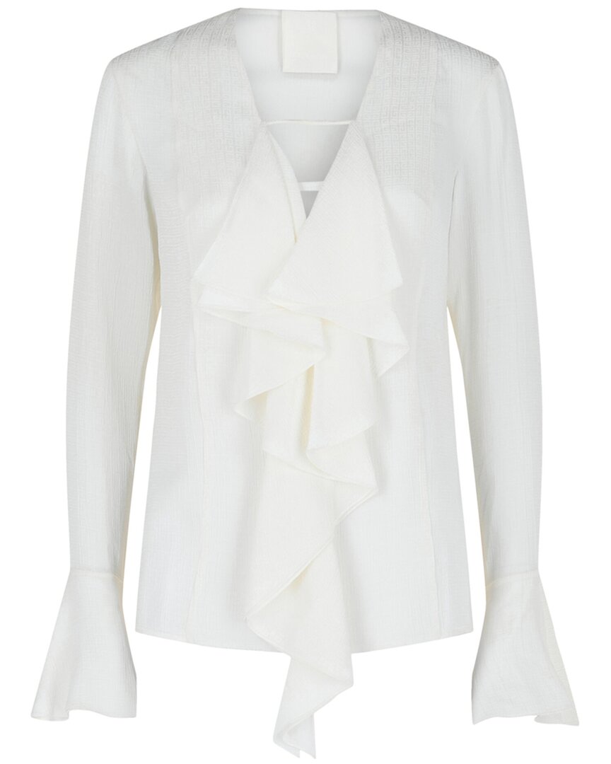 Givenchy Womens White V-neck Ruffle-trim Silk Blouse In White