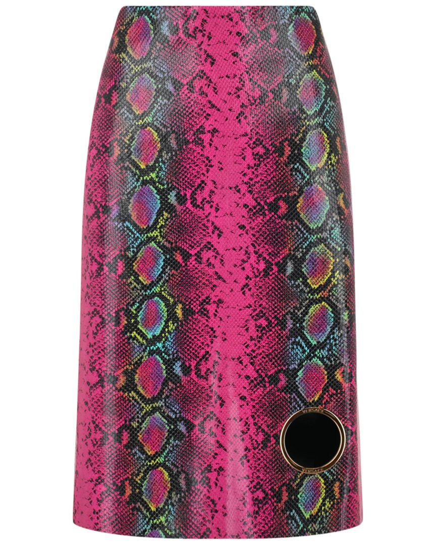Versace Python-print Leather Midi Skirt In Pink