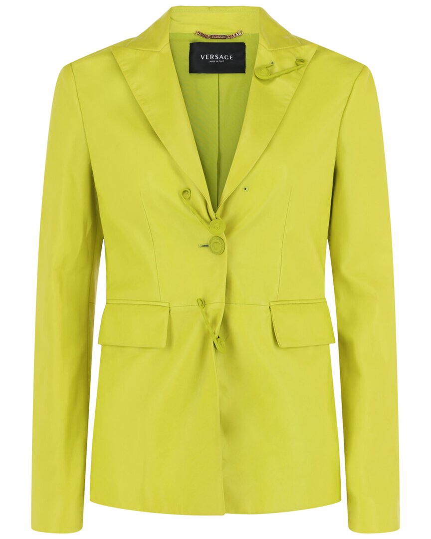 Versace Safety Pin Single-breasted Leather Blazer In Green