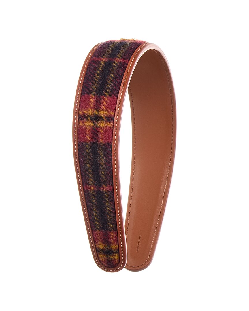 Celine Tartan Wool & Leather Headband In Red