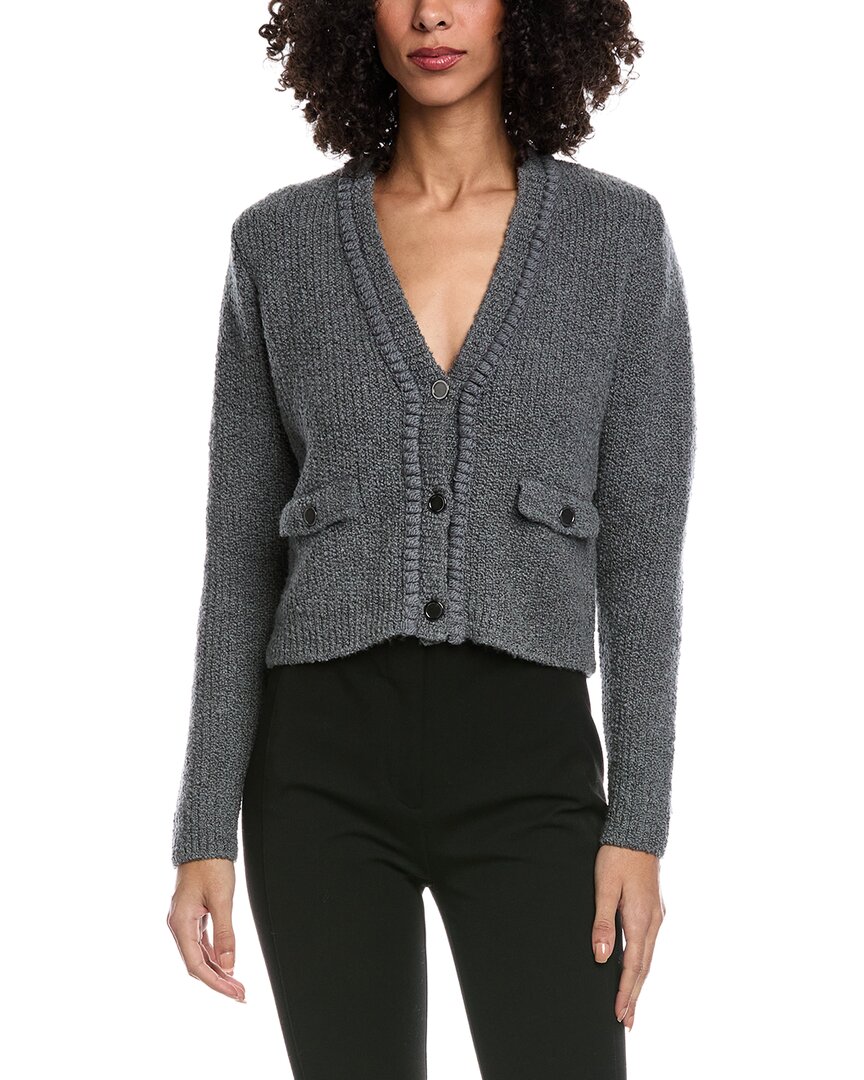 Frame Cropped Wool-blend Cardigan In Grey