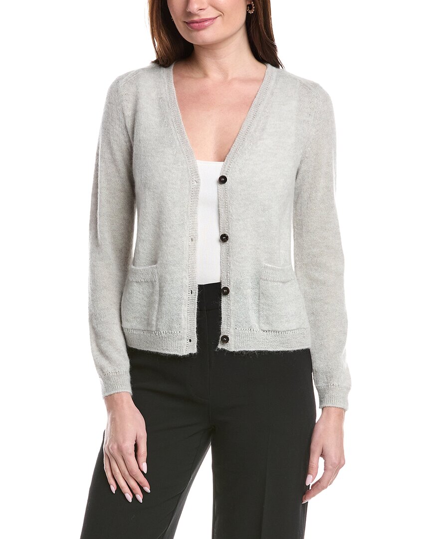 Lafayette 148 New York Patch Pocket V-neck Mohair & Alpaca-blend Cardigan In Gray